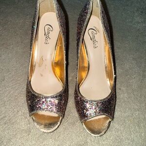 Candie’s Multicolor Glitter Peep-Toe Heels | Size 8.5